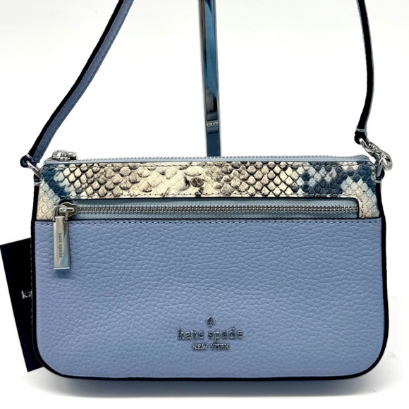 Kate Spade Leila Convertible Leather Mini Pachette Bag Snakeskin Blue - Picture 1 of 12
